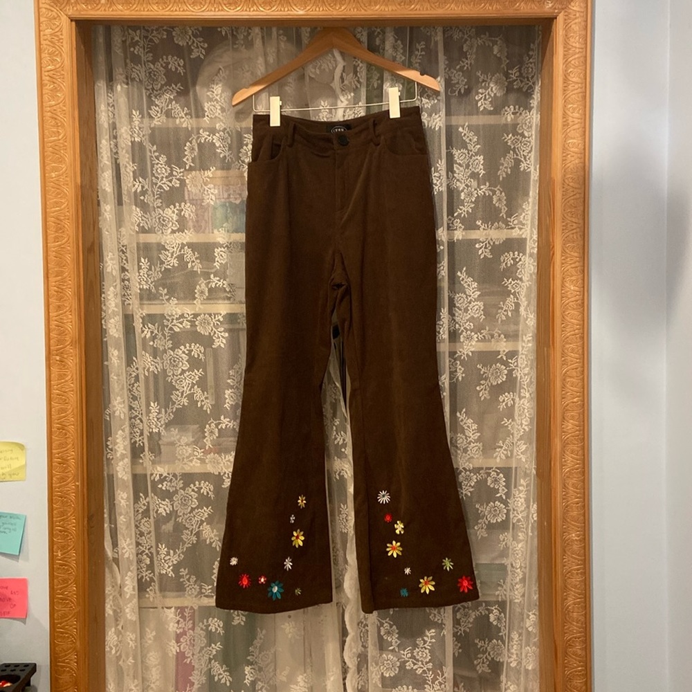 Corduroy flare flower pants